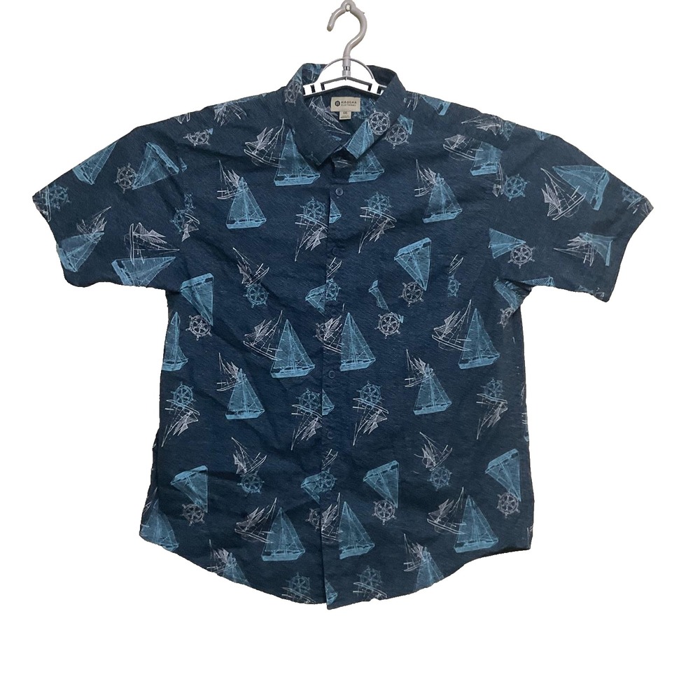 Hagger Clothing Button Down With‎ Sailboats navy blue men's casual shirt XXL